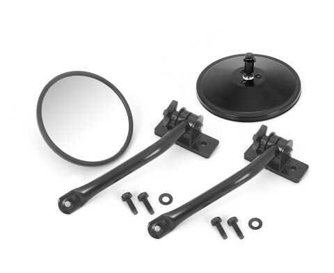 Quick Release Mirror, Round, Black; 97-18 Wrangler TJ/LJ/JK/JKU